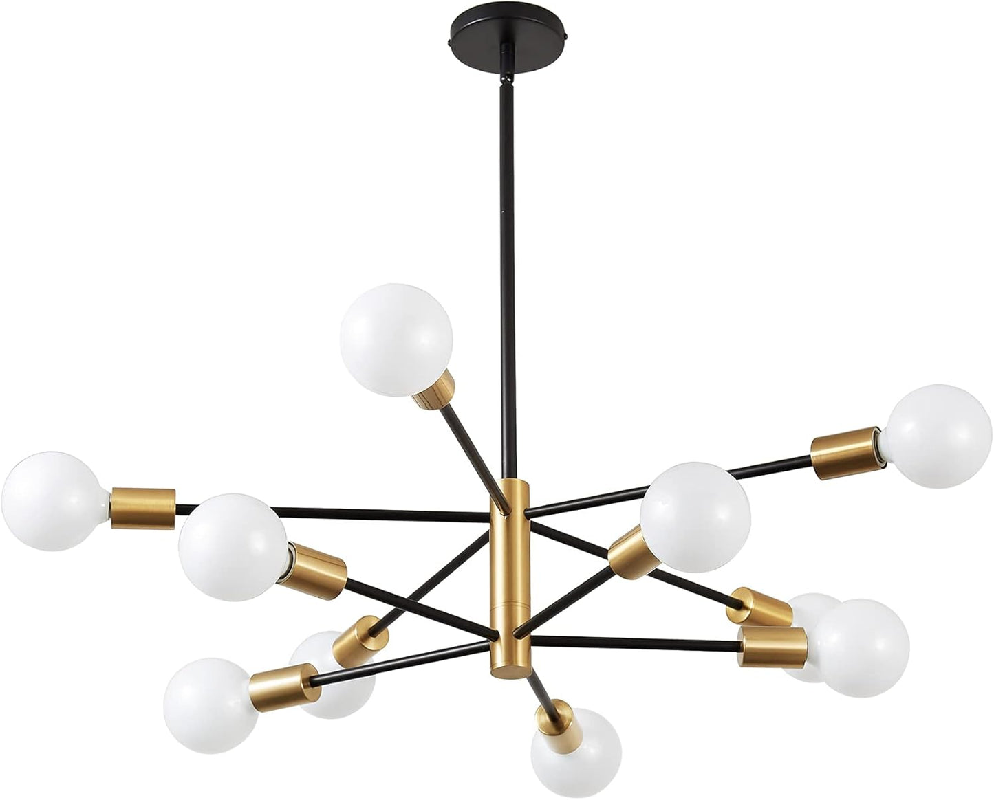 KAISITE Modern Chandelier Dining Room Light Fixture Over Table 10-Light Sputnik Chandelier Ceiling Light Fixture Height Adjustable Black and Gold Mid Century Pendant Lighting for Kitchen Living Room