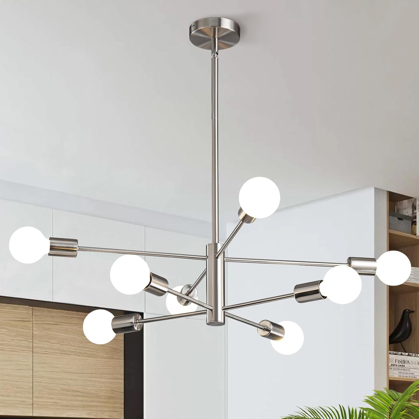 KAISITE Modern Chandelier Dining Room Light Fixture Over Table 10-Light Sputnik Chandelier Ceiling Light Fixture Height Adjustable Black and Gold Mid Century Pendant Lighting for Kitchen Living Room