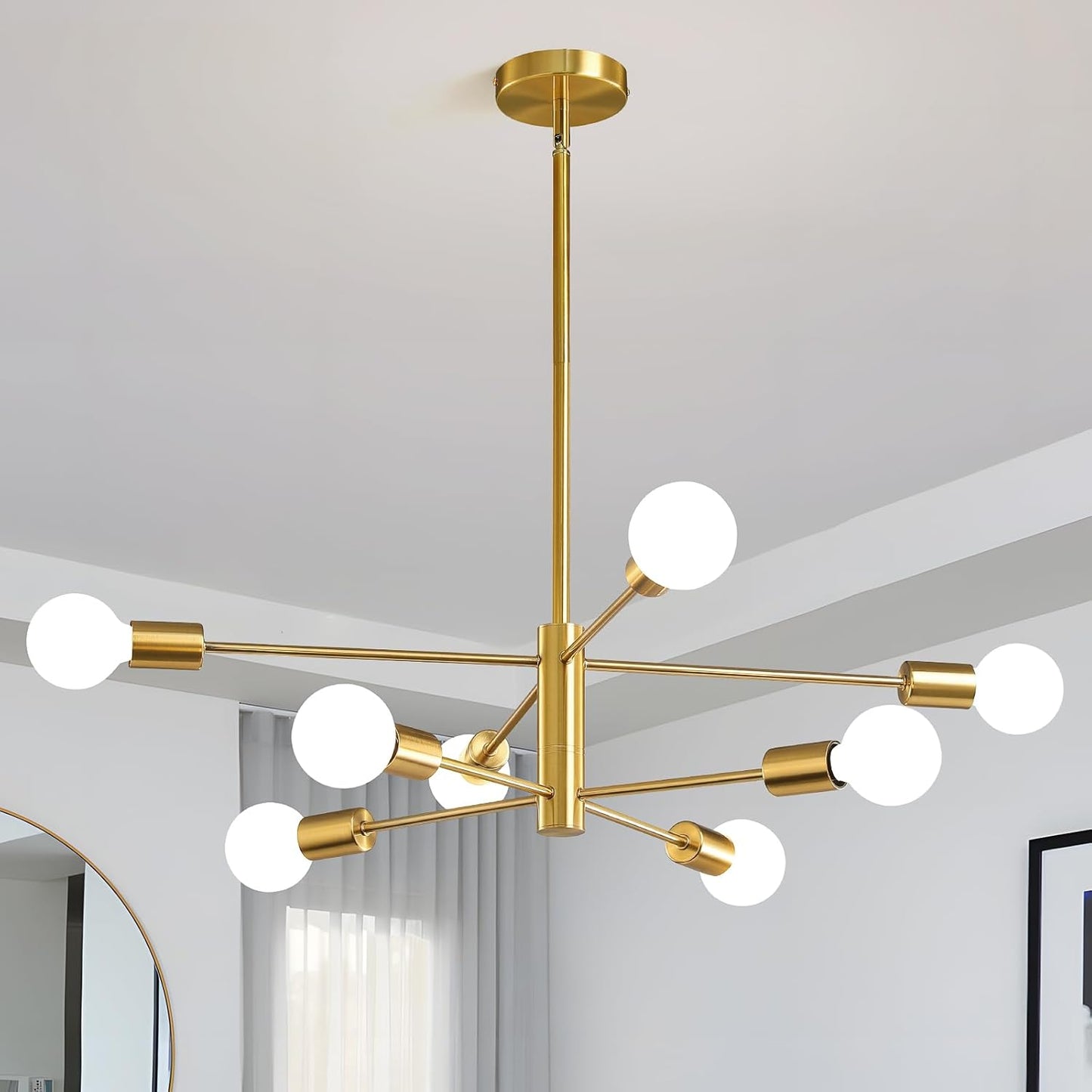KAISITE Modern Chandelier Dining Room Light Fixture Over Table 10-Light Sputnik Chandelier Ceiling Light Fixture Height Adjustable Black and Gold Mid Century Pendant Lighting for Kitchen Living Room