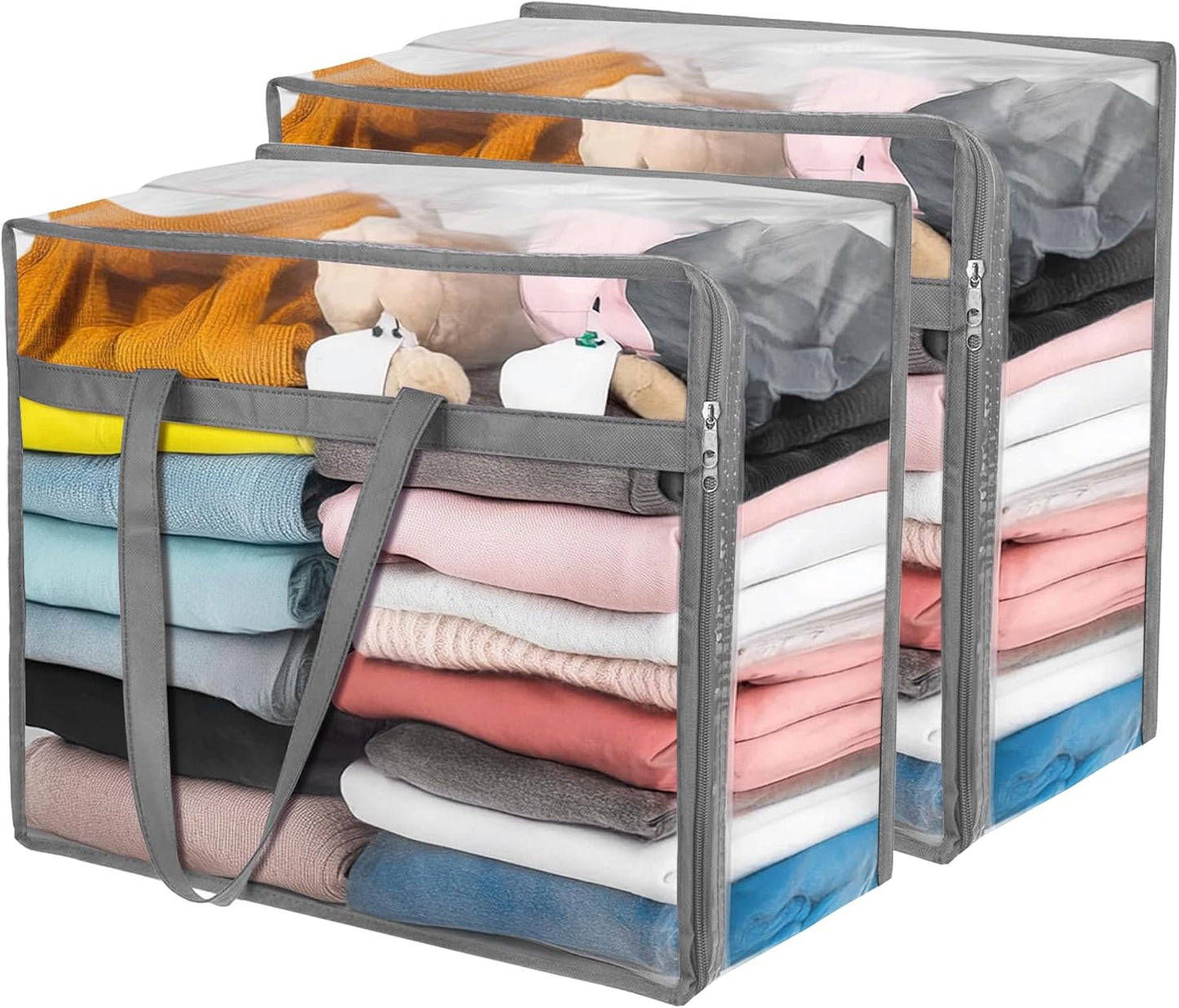 Budding Joy 6 Pack Clear Zippered Storage Bags for Clothes,40L Closet Organizers and Storage Containers Vinyl Moving Bag for Bedding, Linen, Blankets, Comforters, Clothing & Toys