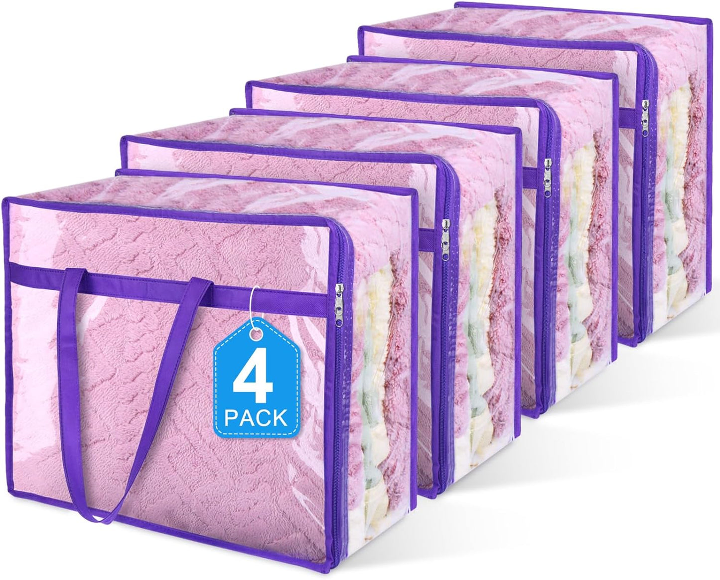 Budding Joy 6 Pack Clear Zippered Storage Bags for Clothes,40L Closet Organizers and Storage Containers Vinyl Moving Bag for Bedding, Linen, Blankets, Comforters, Clothing & Toys