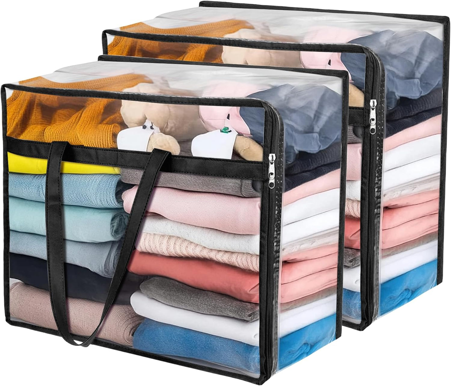 Budding Joy 6 Pack Clear Zippered Storage Bags for Clothes,40L Closet Organizers and Storage Containers Vinyl Moving Bag for Bedding, Linen, Blankets, Comforters, Clothing & Toys