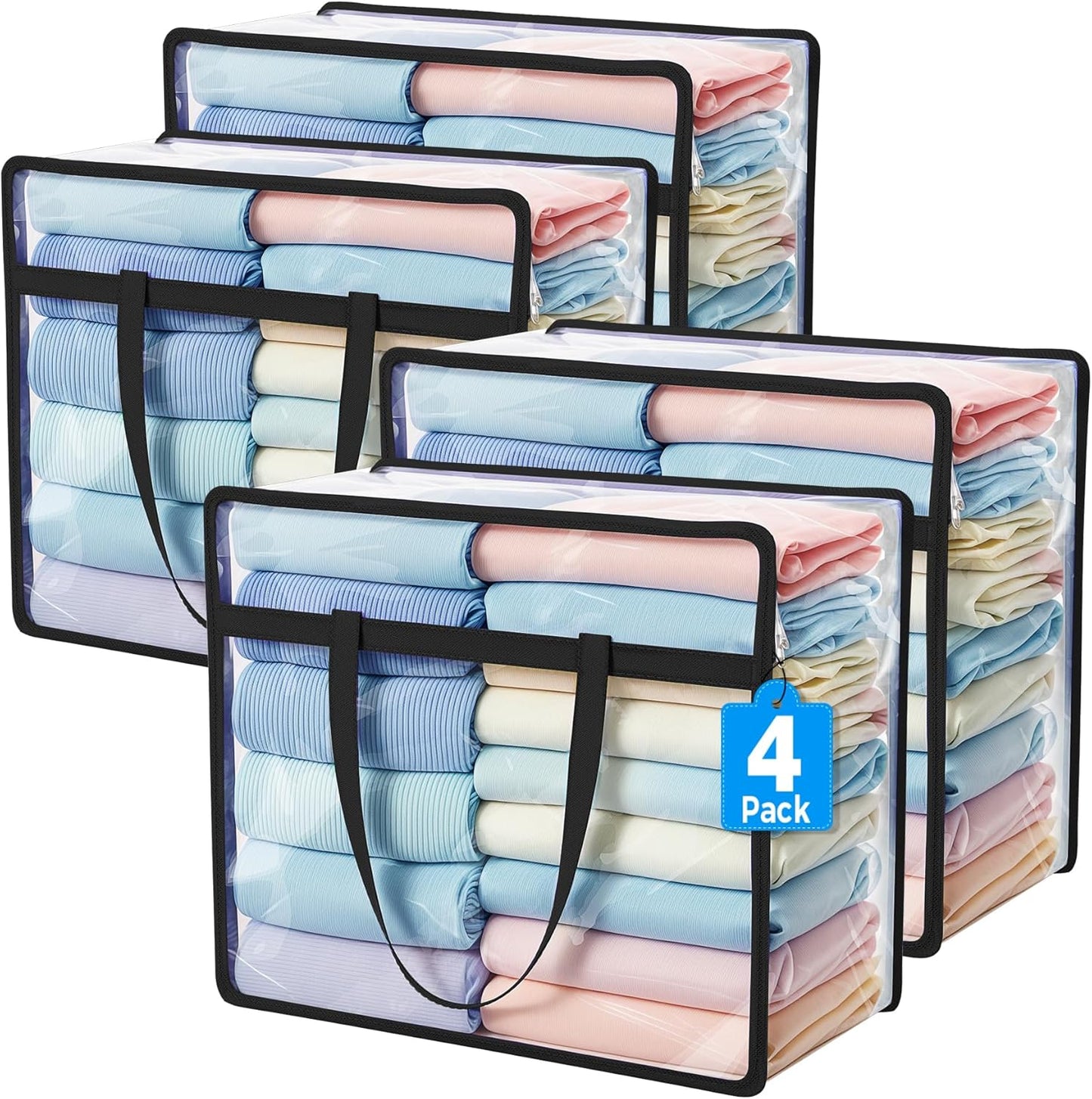Budding Joy 6 Pack Clear Zippered Storage Bags for Clothes,40L Closet Organizers and Storage Containers Vinyl Moving Bag for Bedding, Linen, Blankets, Comforters, Clothing & Toys