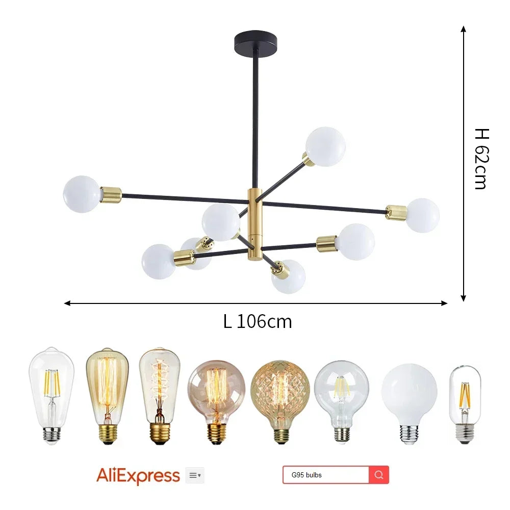 Modern Nordic Sputnik Black Chandeliers LED