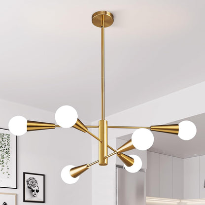 KAISITE Modern Chandelier Dining Room Light Fixture Over Table 10-Light Sputnik Chandelier Ceiling Light Fixture Height Adjustable Black and Gold Mid Century Pendant Lighting for Kitchen Living Room