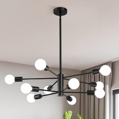 KAISITE Modern Chandelier Dining Room Light Fixture Over Table 10-Light Sputnik Chandelier Ceiling Light Fixture Height Adjustable Black and Gold Mid Century Pendant Lighting for Kitchen Living Room