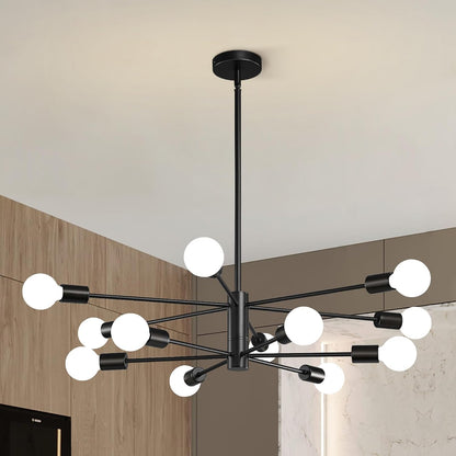 KAISITE Modern Chandelier Dining Room Light Fixture Over Table 10-Light Sputnik Chandelier Ceiling Light Fixture Height Adjustable Black and Gold Mid Century Pendant Lighting for Kitchen Living Room