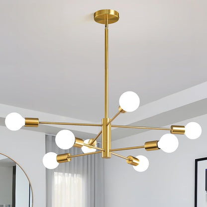 KAISITE Modern Chandelier Dining Room Light Fixture Over Table 10-Light Sputnik Chandelier Ceiling Light Fixture Height Adjustable Black and Gold Mid Century Pendant Lighting for Kitchen Living Room