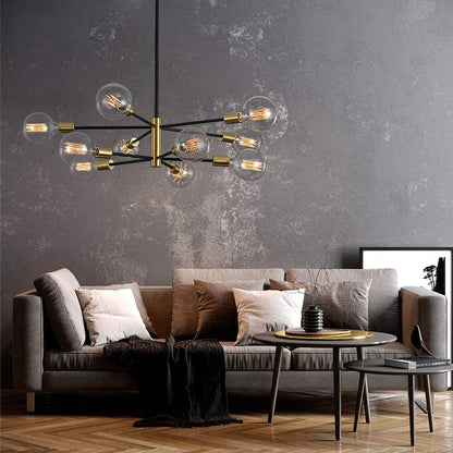 KAISITE Modern Chandelier Dining Room Light Fixture Over Table 10-Light Sputnik Chandelier Ceiling Light Fixture Height Adjustable Black and Gold Mid Century Pendant Lighting for Kitchen Living Room