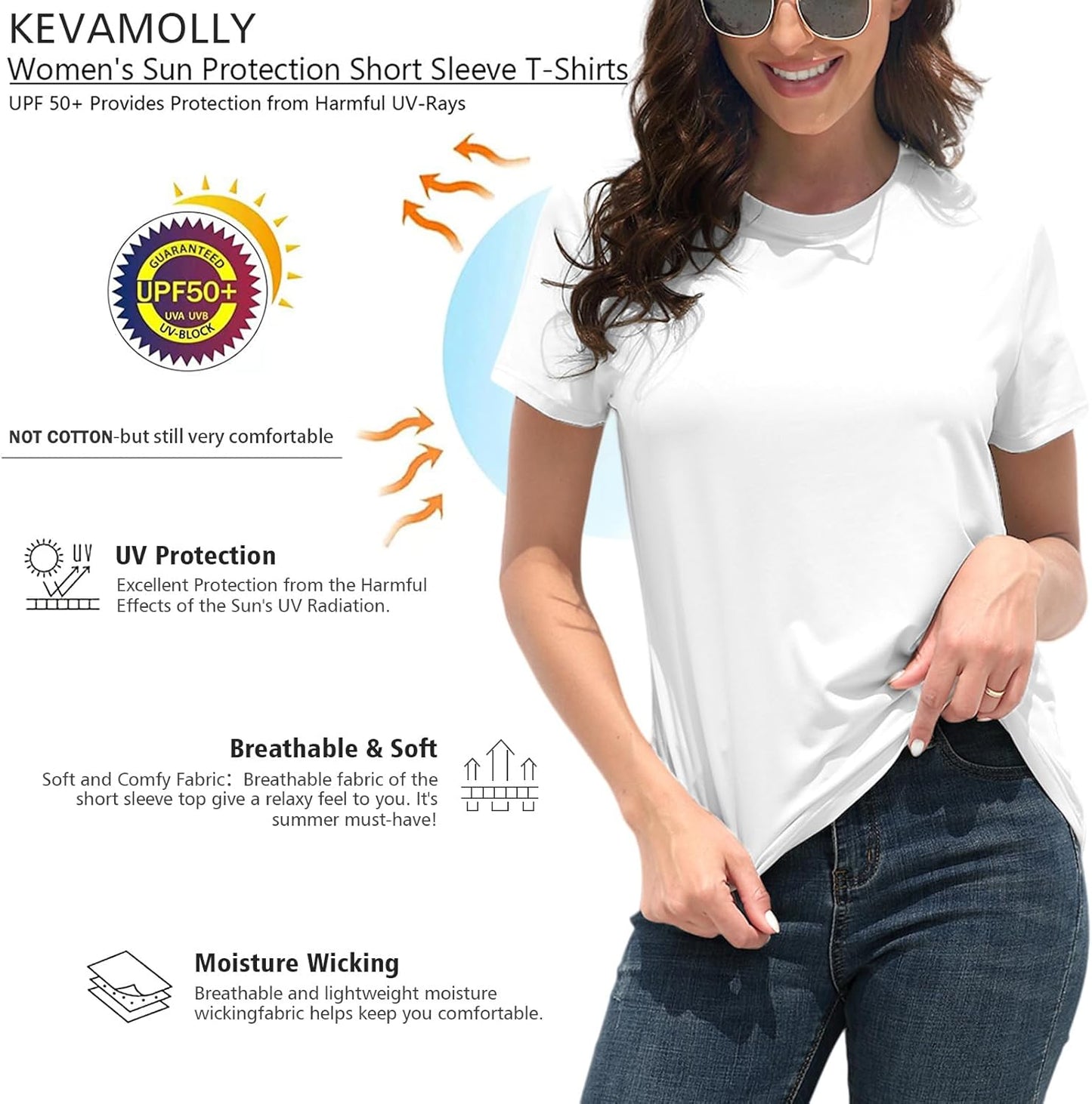 KevaMolly Basic T Shirts for Women UPF 50+ Short Sleeve Casual Summer Tops Trendy Solid Loose Fit Tshirt