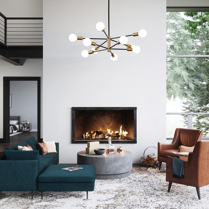 KAISITE Modern Chandelier Dining Room Light Fixture Over Table 10-Light Sputnik Chandelier Ceiling Light Fixture Height Adjustable Black and Gold Mid Century Pendant Lighting for Kitchen Living Room