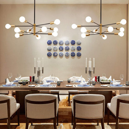 KAISITE Modern Chandelier Dining Room Light Fixture Over Table 10-Light Sputnik Chandelier Ceiling Light Fixture Height Adjustable Black and Gold Mid Century Pendant Lighting for Kitchen Living Room