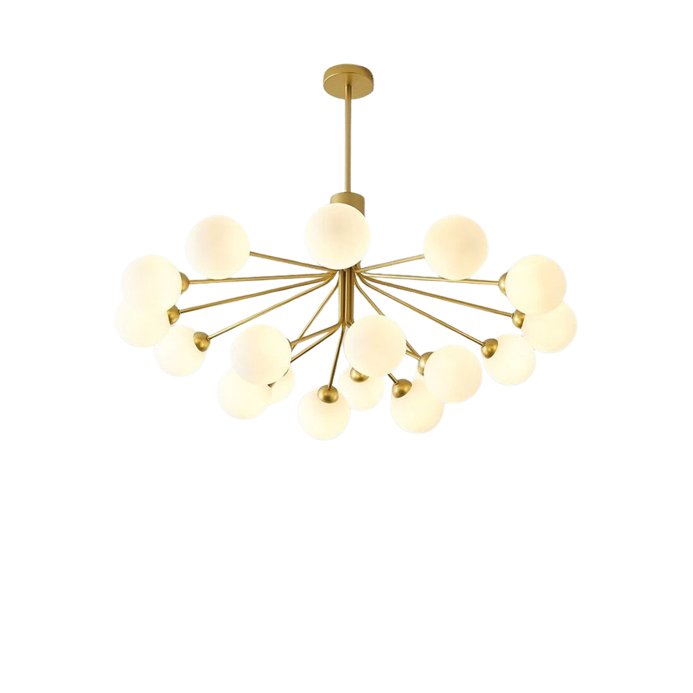 Brass modern 12-Light opal chandelier