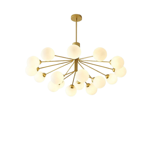 Brass modern 12-Light opal chandelier