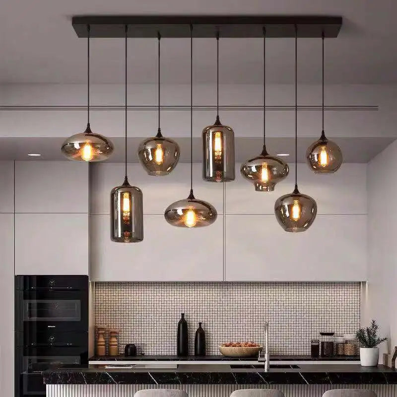 Postmodern Grey Glass Led Pendant Lights