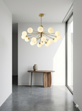 Brass modern 12-Light opal chandelier
